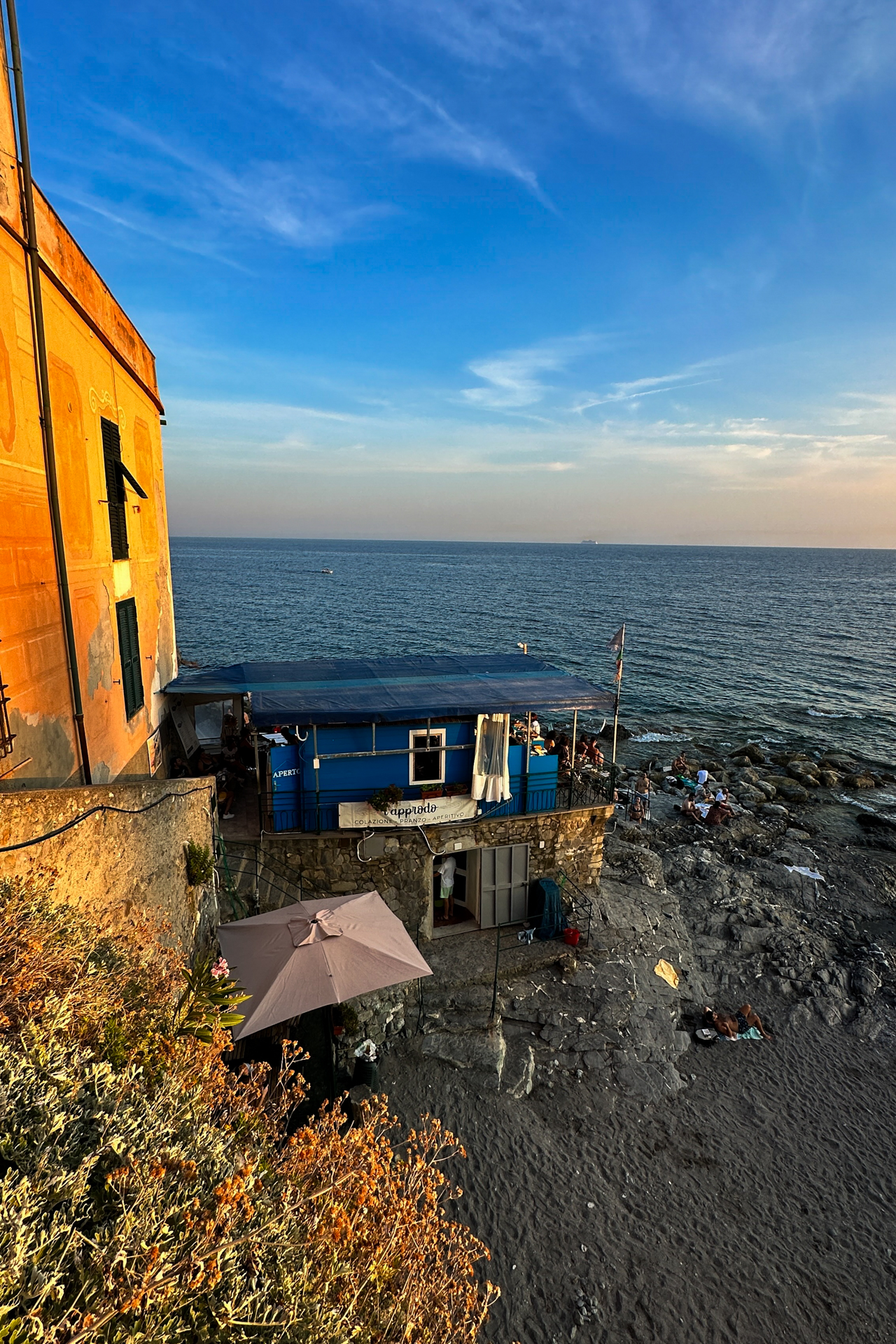 L’Approdo restaurant by the waterfront with terrace dining in Bogliasco, Italy