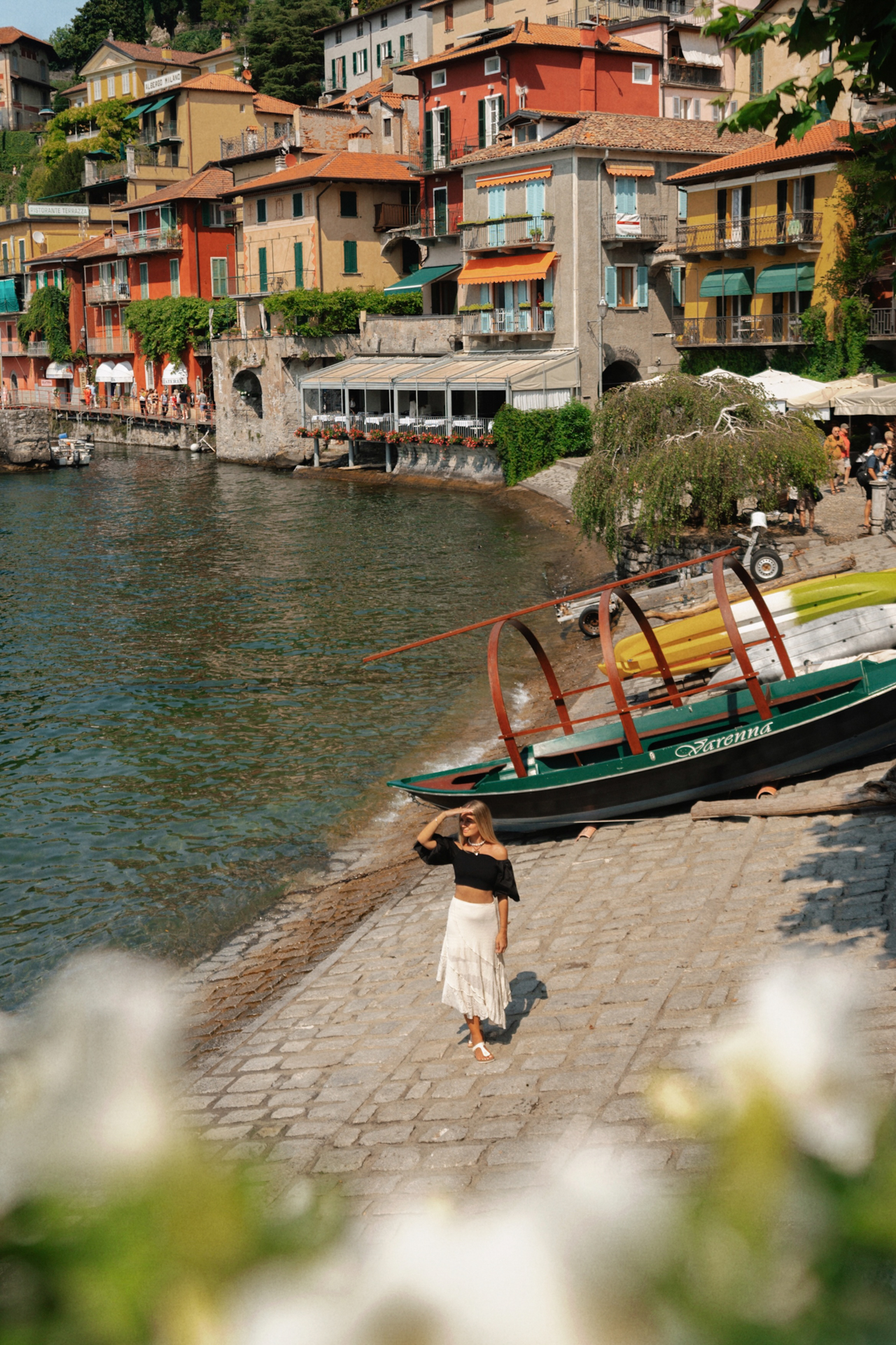 Colorful houses and lakeside promenade of Varenna on Lake Como.