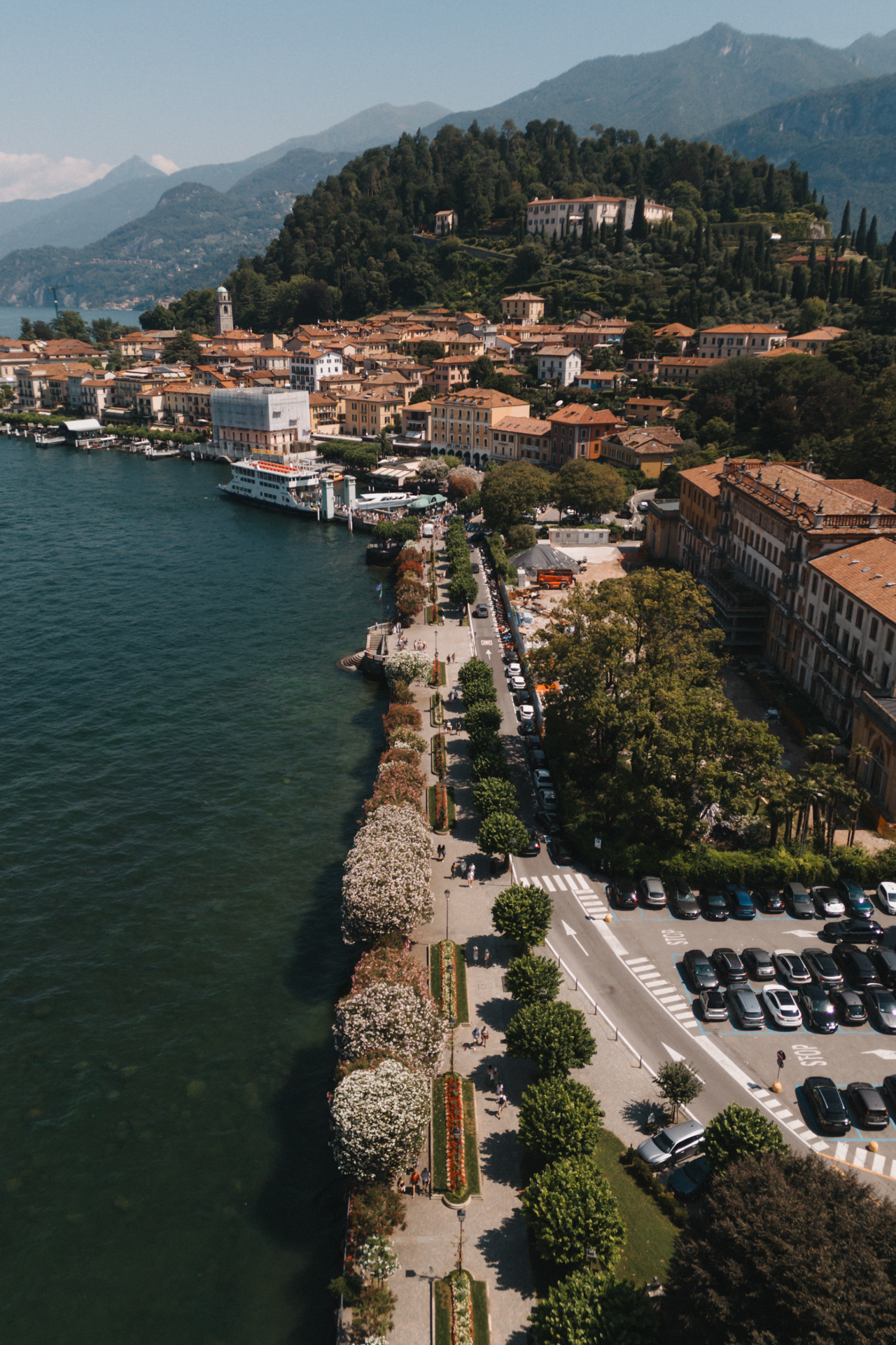 Aerial view of Bellagio old town and Lake Como.