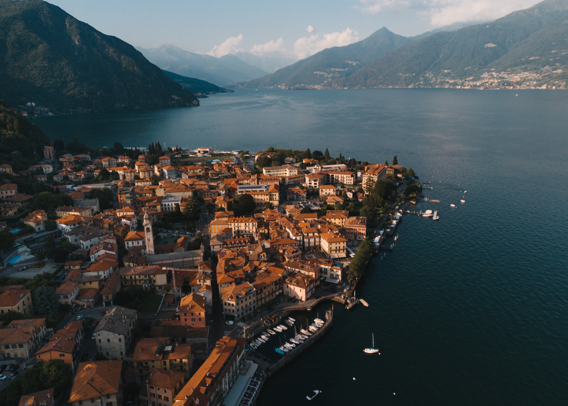 Drone shot from Menaggio in Lake-Como, Italy