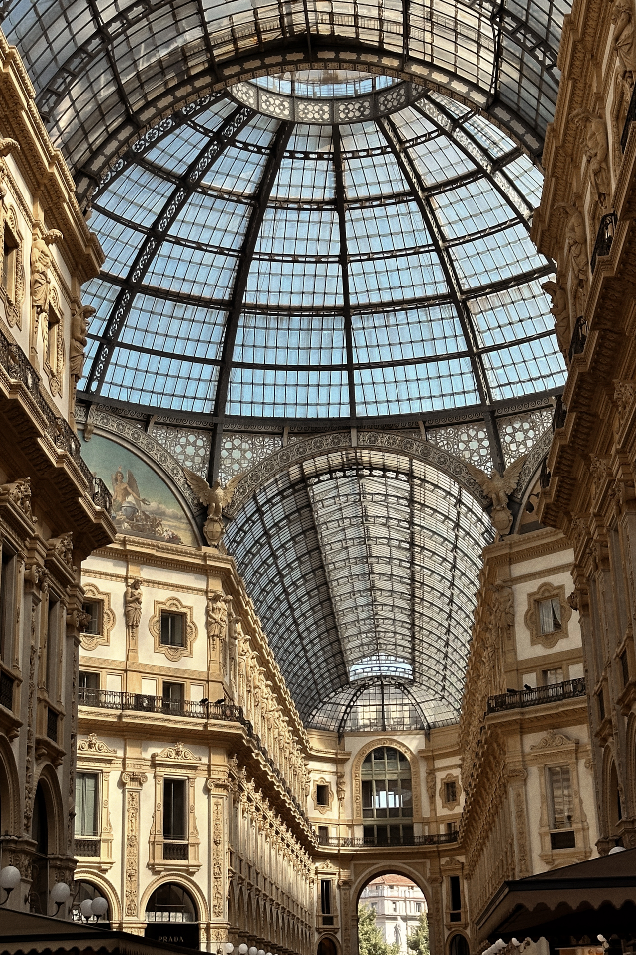 Glass dome ceiling of Galleria Vittorio Emanuele II in Milan, Italy