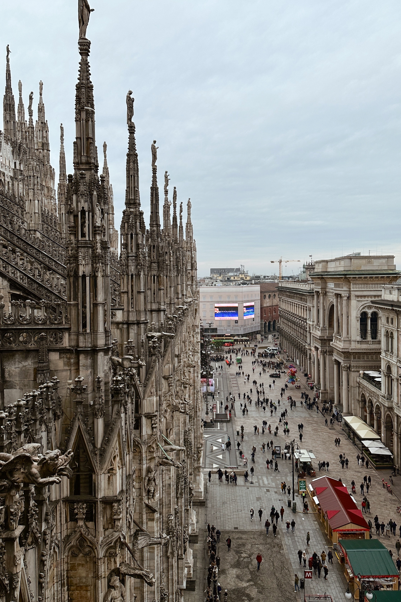 View from Milan Cathedral rooftop overlooking Piazza del Duomo, Italy