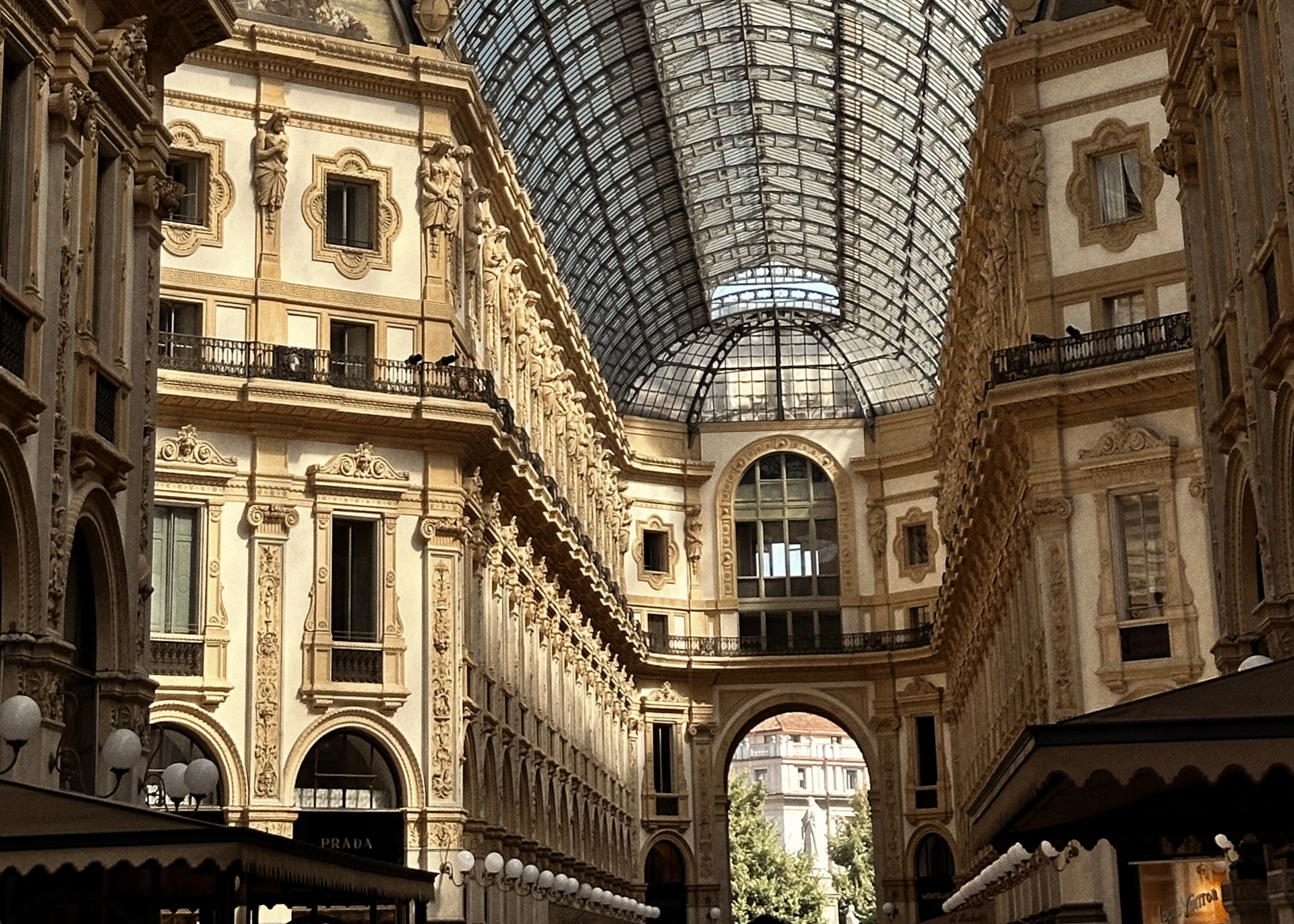 Glass dome ceiling of Galleria Vittorio Emanuele II in Milan, Italy