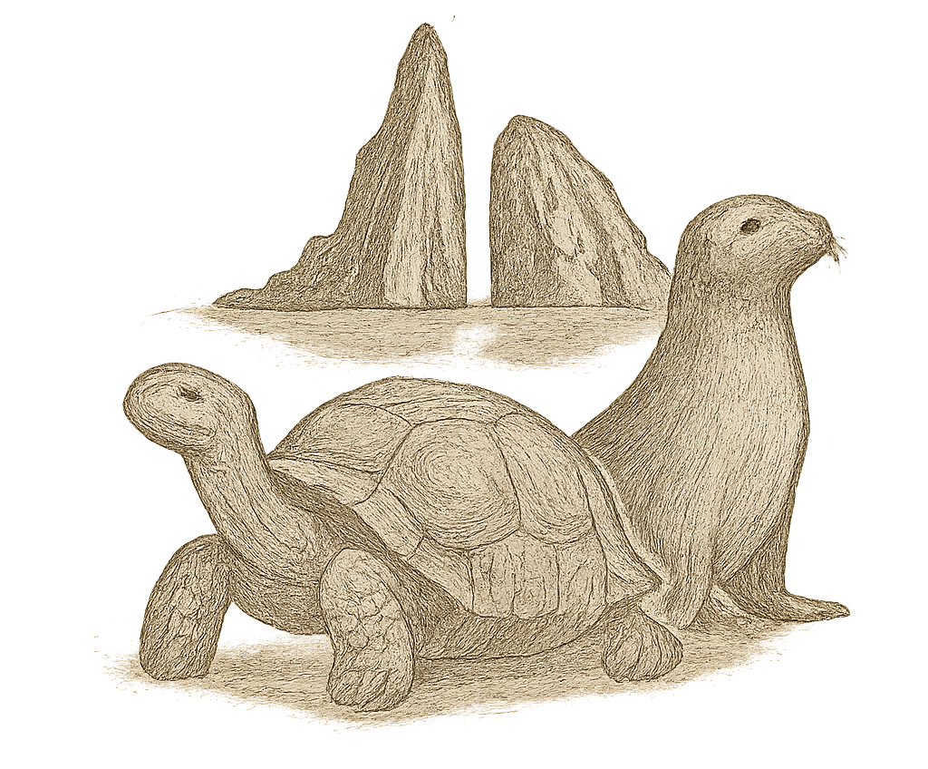 Galapagos-Islands with a sea lion and a tortoise