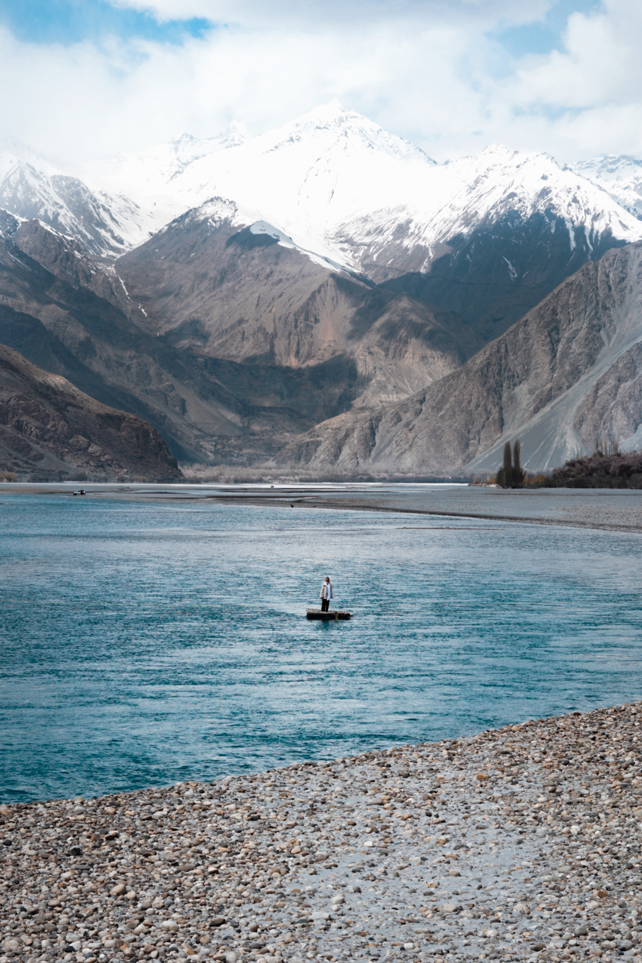 Khaplu Shyok River with the dramatic Karakoram mountains in the background.